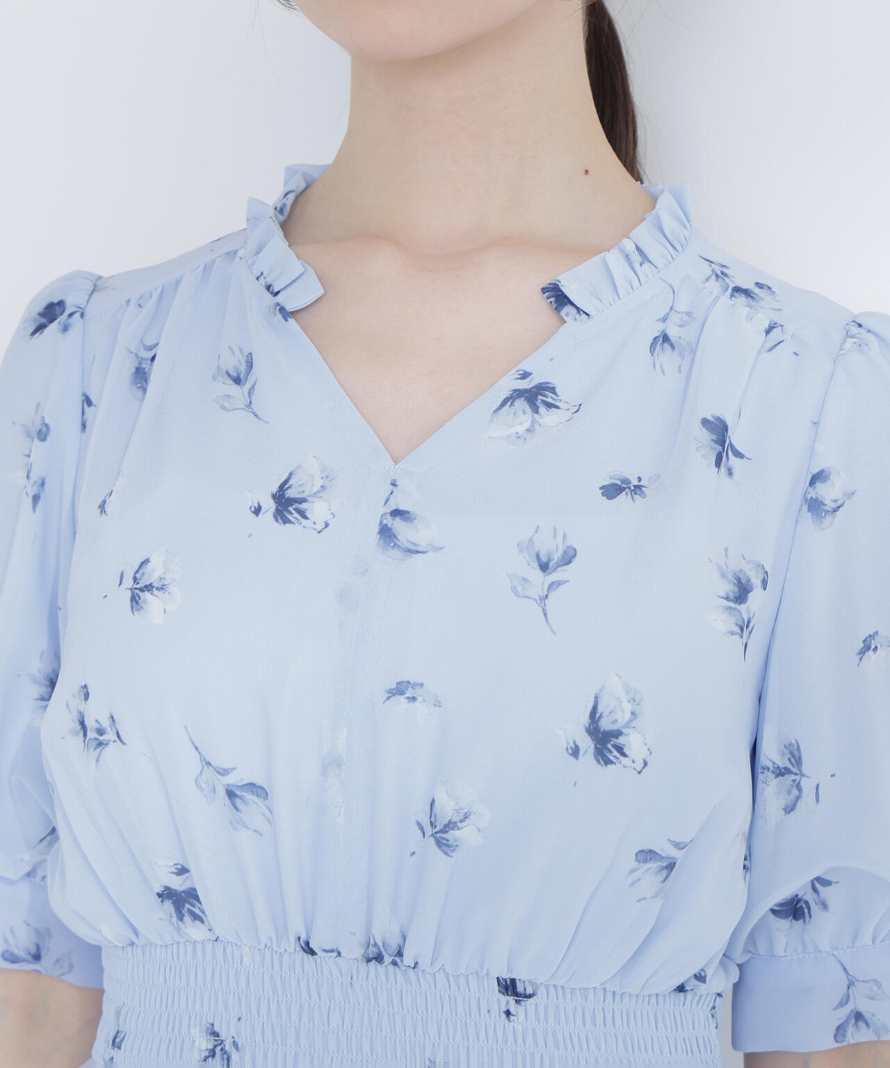 ぼかしフラワープリントワンピース