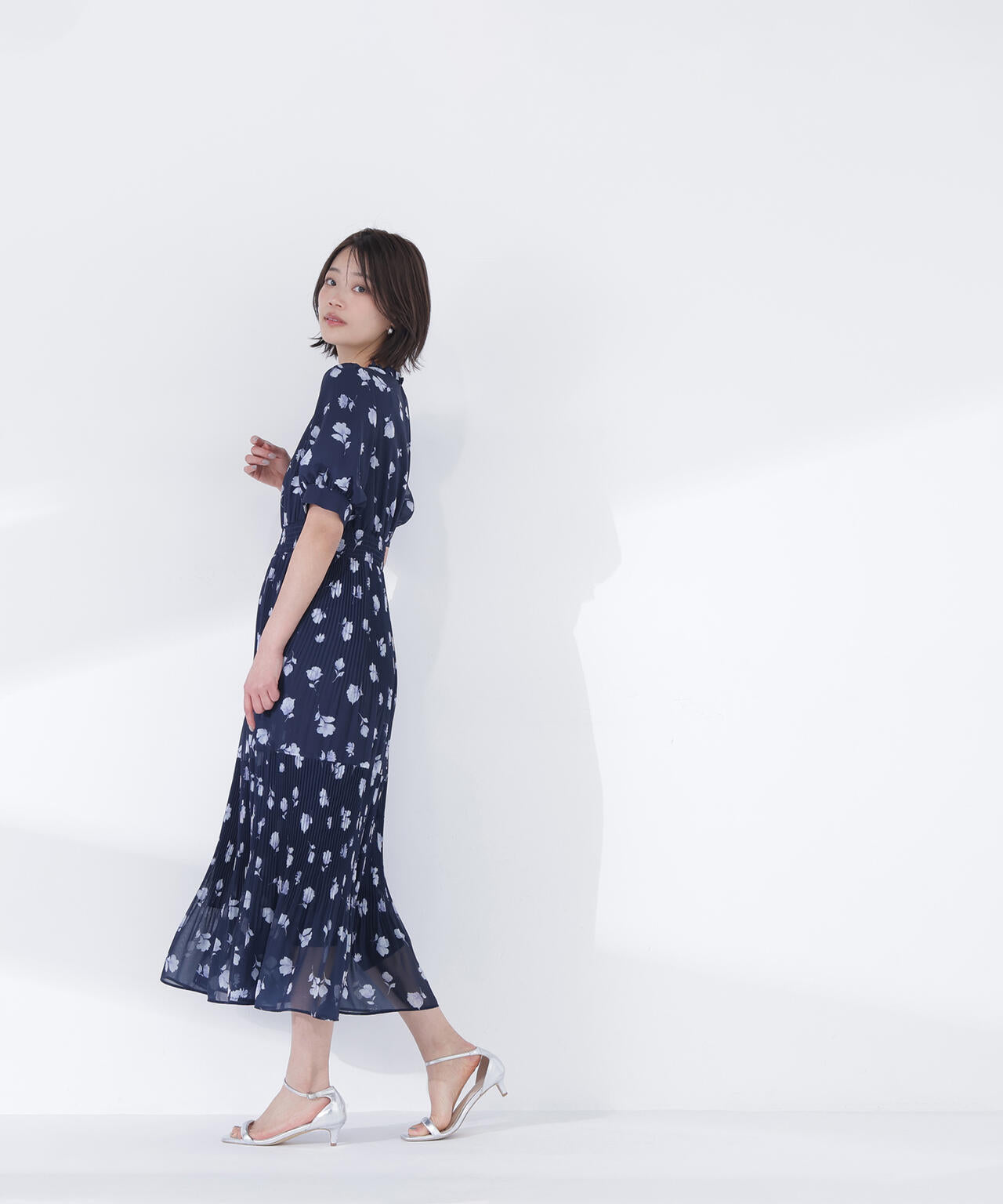 ぼかしフラワープリントワンピース