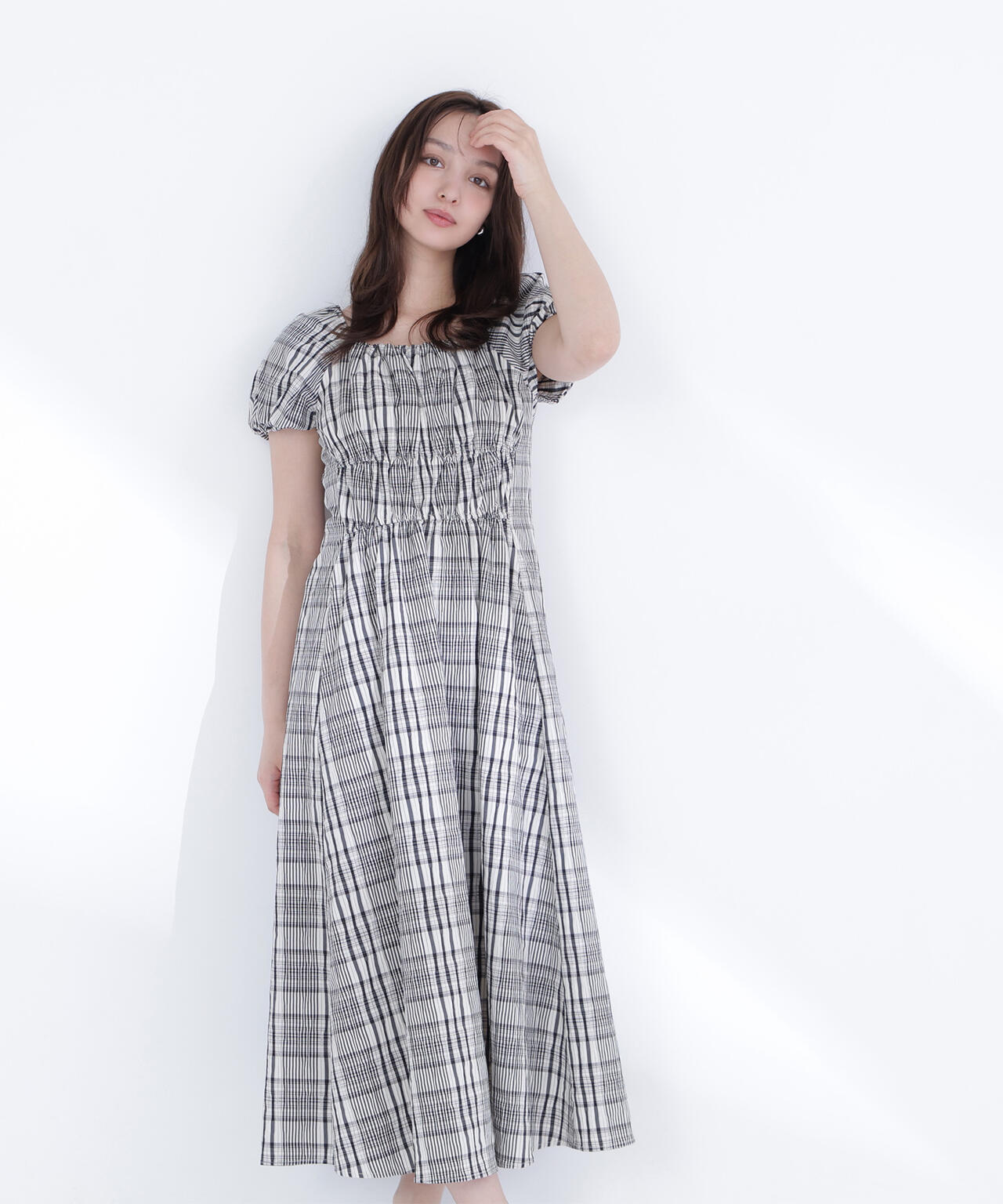 6/16 ～6/18 2buy10%OFF 対象商品】チェックパフスリーブワンピース