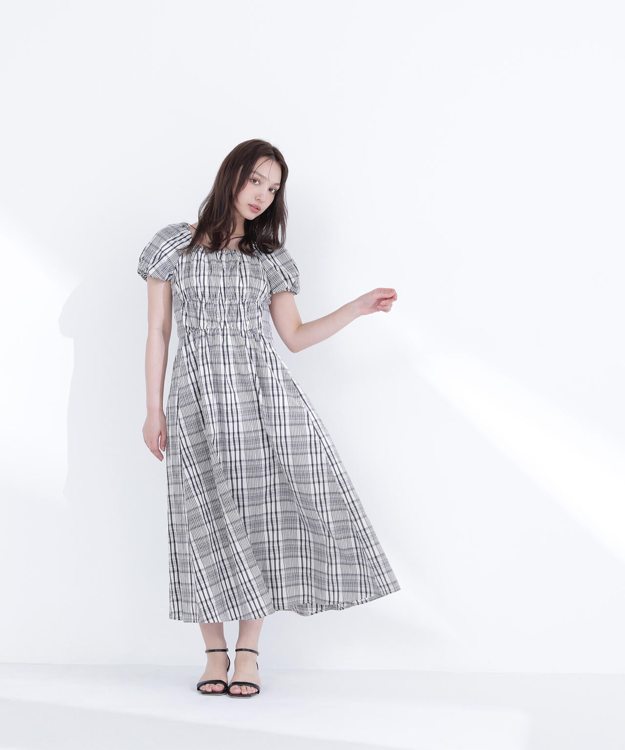 チェックパフスリーブワンピース | NATURAL BEAUTY BASIC（ナチュラル