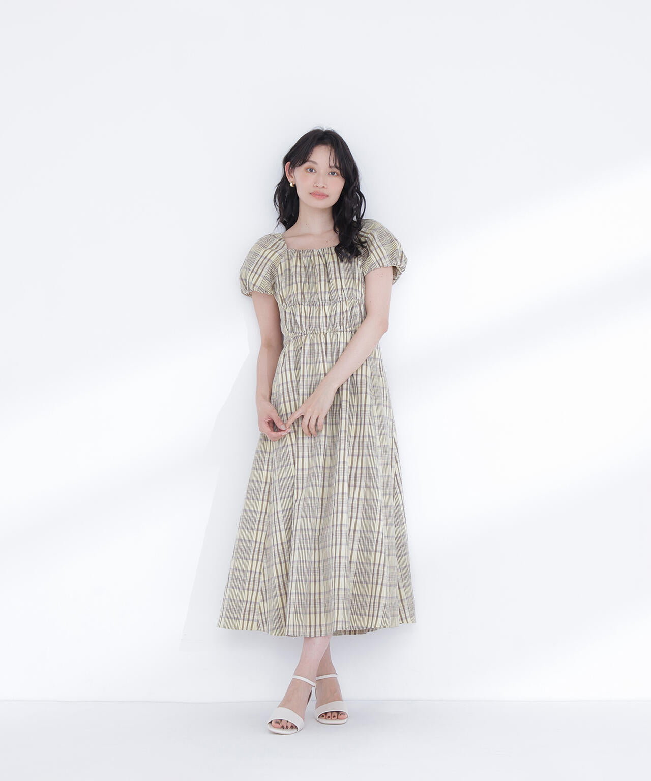 チェックパフスリーブワンピース | NATURAL BEAUTY BASIC（ナチュラル