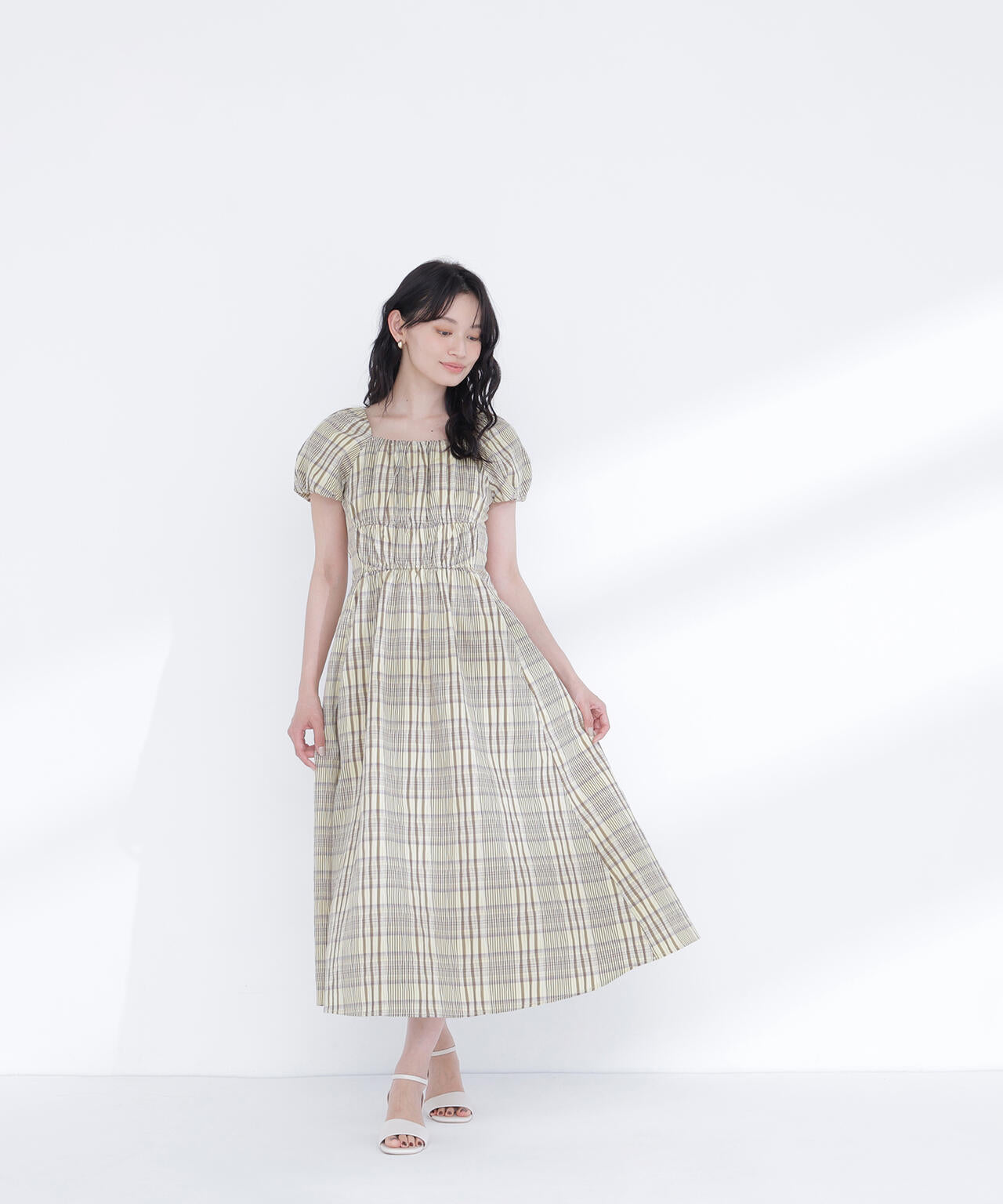 チェックパフスリーブワンピース | NATURAL BEAUTY BASIC（ナチュラル