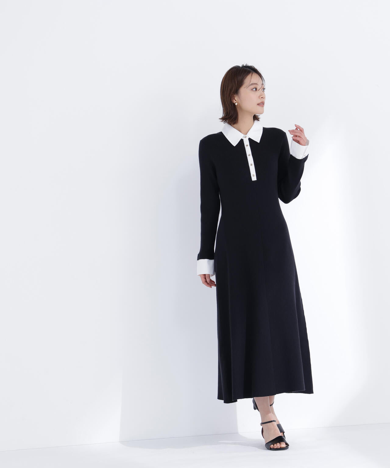 襟付リブニットワンピース