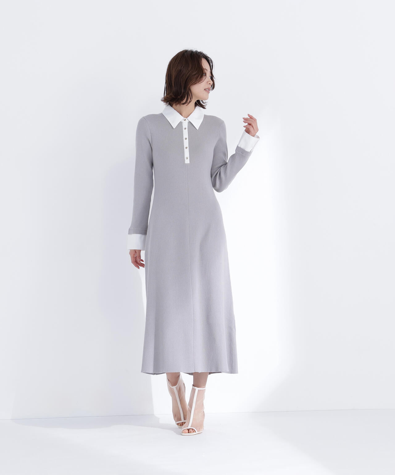 襟付リブニットワンピース | NATURAL BEAUTY BASIC（ナチュラル