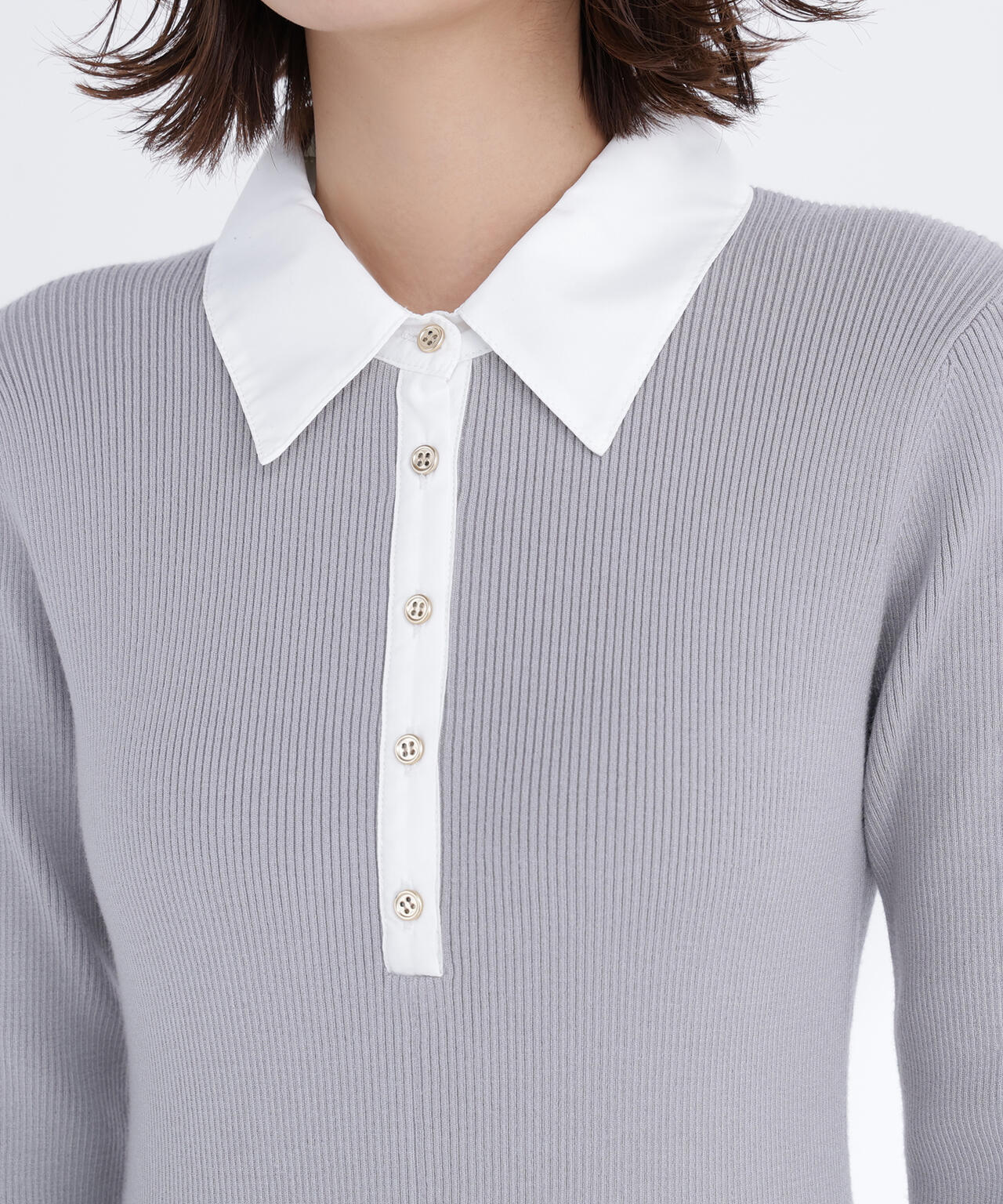 襟付リブニットワンピース