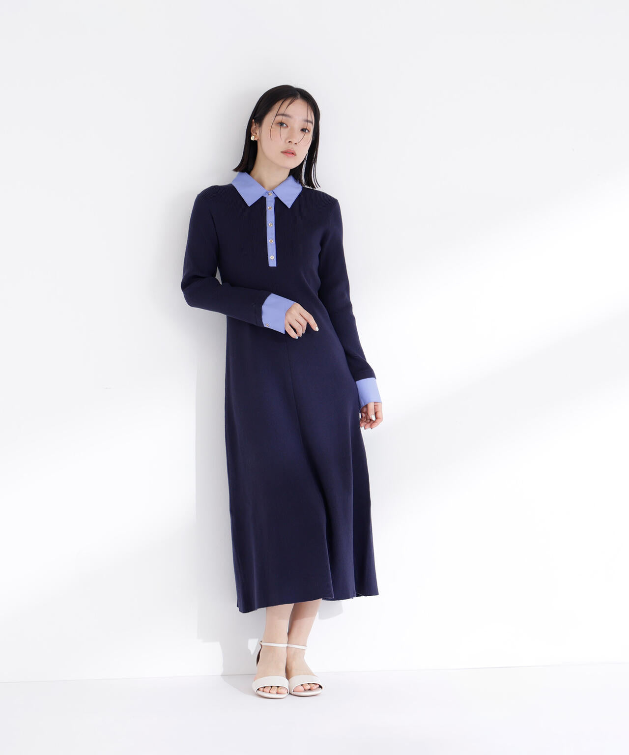 襟付リブニットワンピース | NATURAL BEAUTY BASIC（ナチュラル