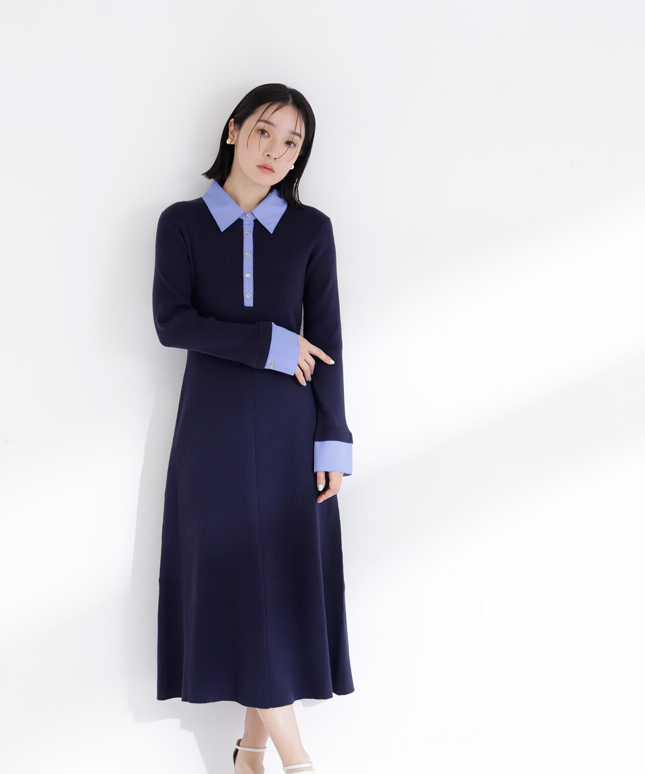 襟付リブニットワンピース | NATURAL BEAUTY BASIC（ナチュラル