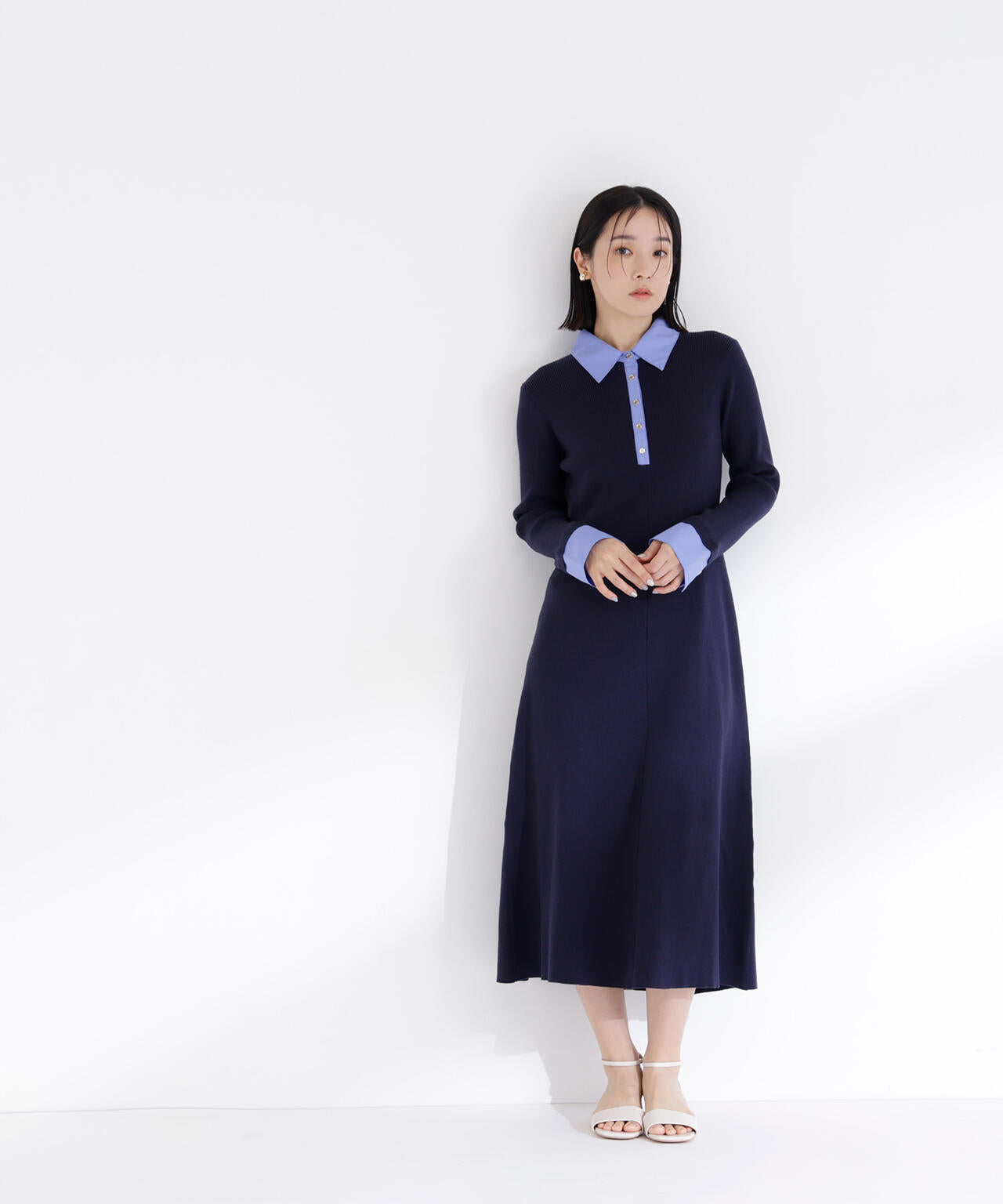 襟付リブニットワンピース | NATURAL BEAUTY BASIC（ナチュラル