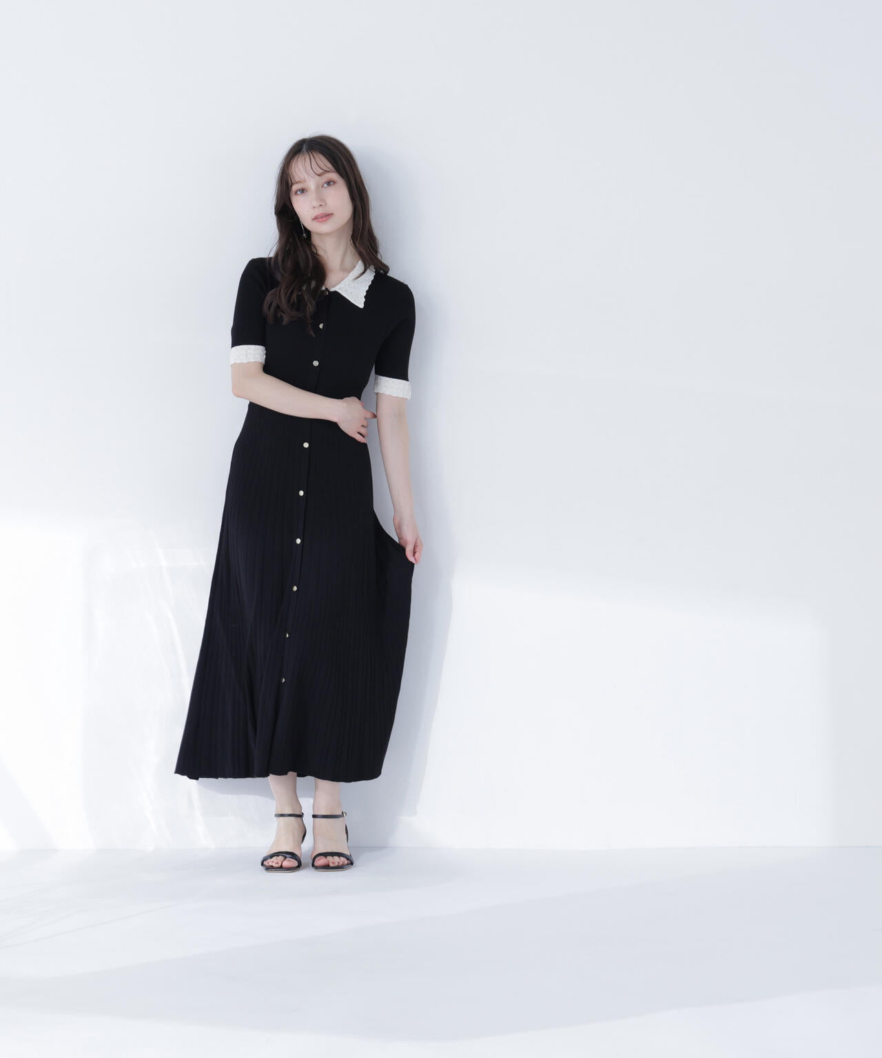 レース襟ニットワンピース | NATURAL BEAUTY BASIC(ナチュラル レース襟ニットワンピース | NATURAL BEAUTY BASIC(ナチュラル