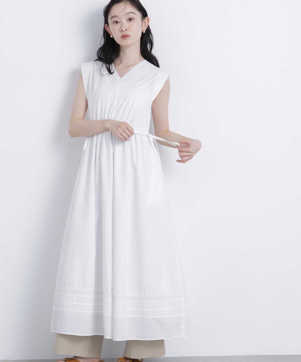 【6/5～6/7 オンライン限定2buy10%OFF対象】ピンタックレースワンピース