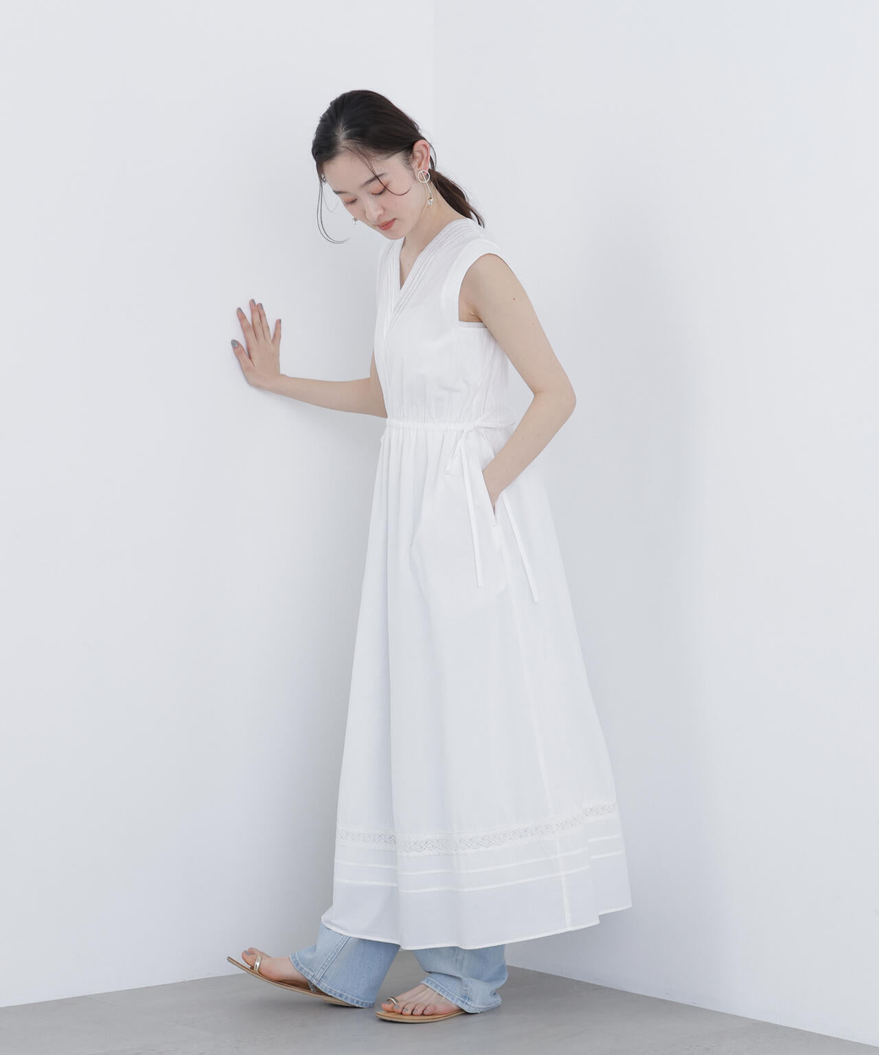 【6/5～6/7 オンライン限定2buy10%OFF対象】ピンタックレースワンピース