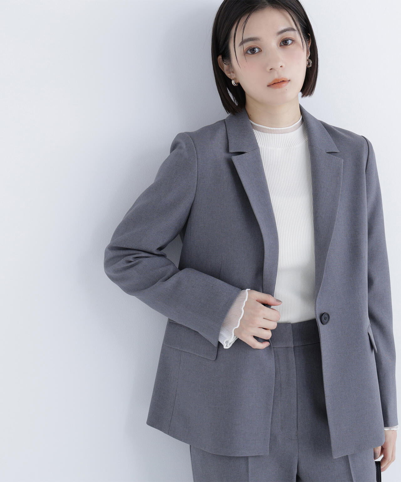 メランジシャークスキン SETUP テーラードジャケット