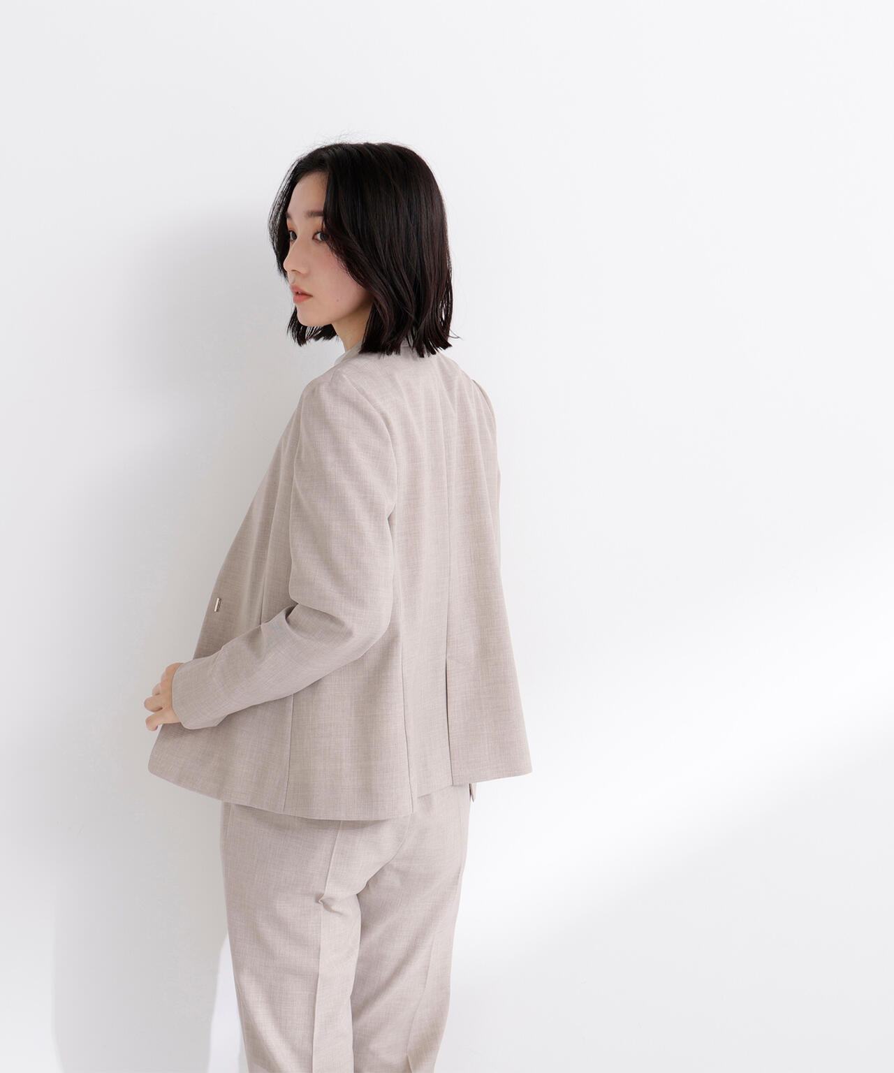 リネンライク SETUP ノーカラージャケット