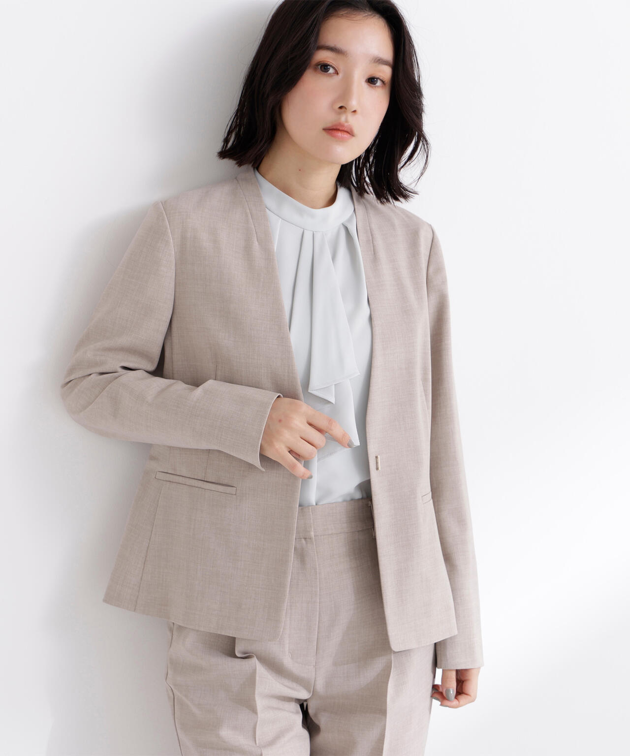 リネンライク SETUP ノーカラージャケット | NATURAL BEAUTY BASIC