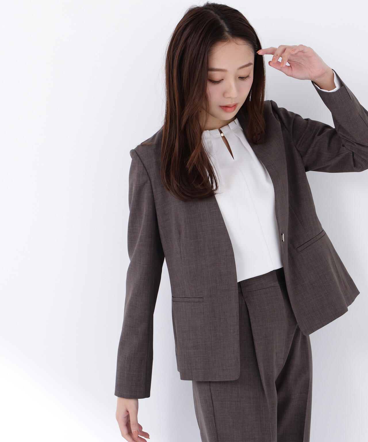 リネンライク SETUP ノーカラージャケット