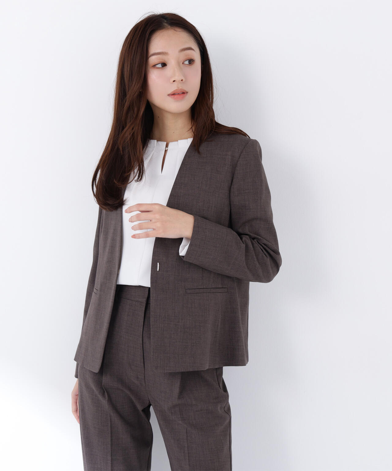 リネンライク SETUP ノーカラージャケット