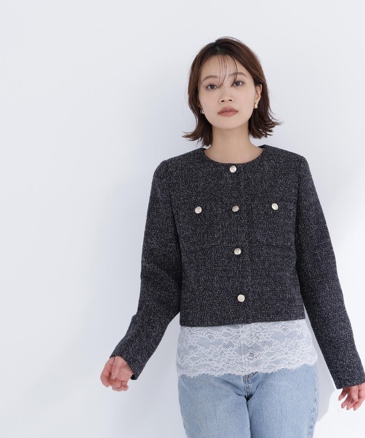 ツイードノーカラージャケット