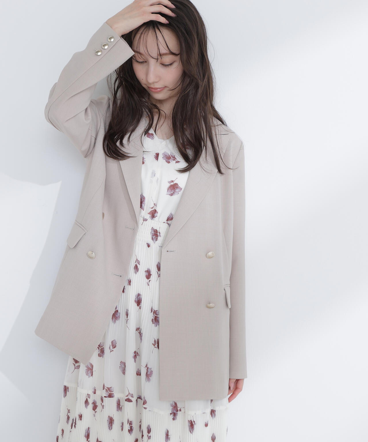 そ*】様 ナチュラルビューティーベーシック　リネンライクダブルブレストボクシージ Oggi.jp掲載】リネンライクダブルブレストボクシージャケット