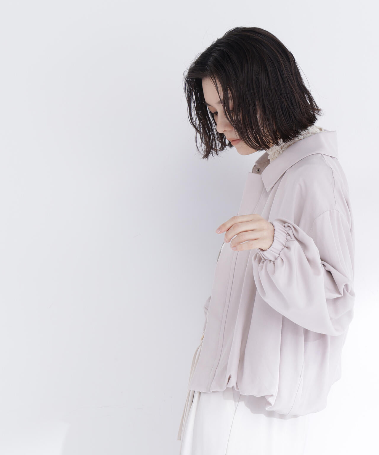 ステンカラーフォルムブルゾン ジーロンラムステンカラーブルゾン|allureville OFFICIAL SITE