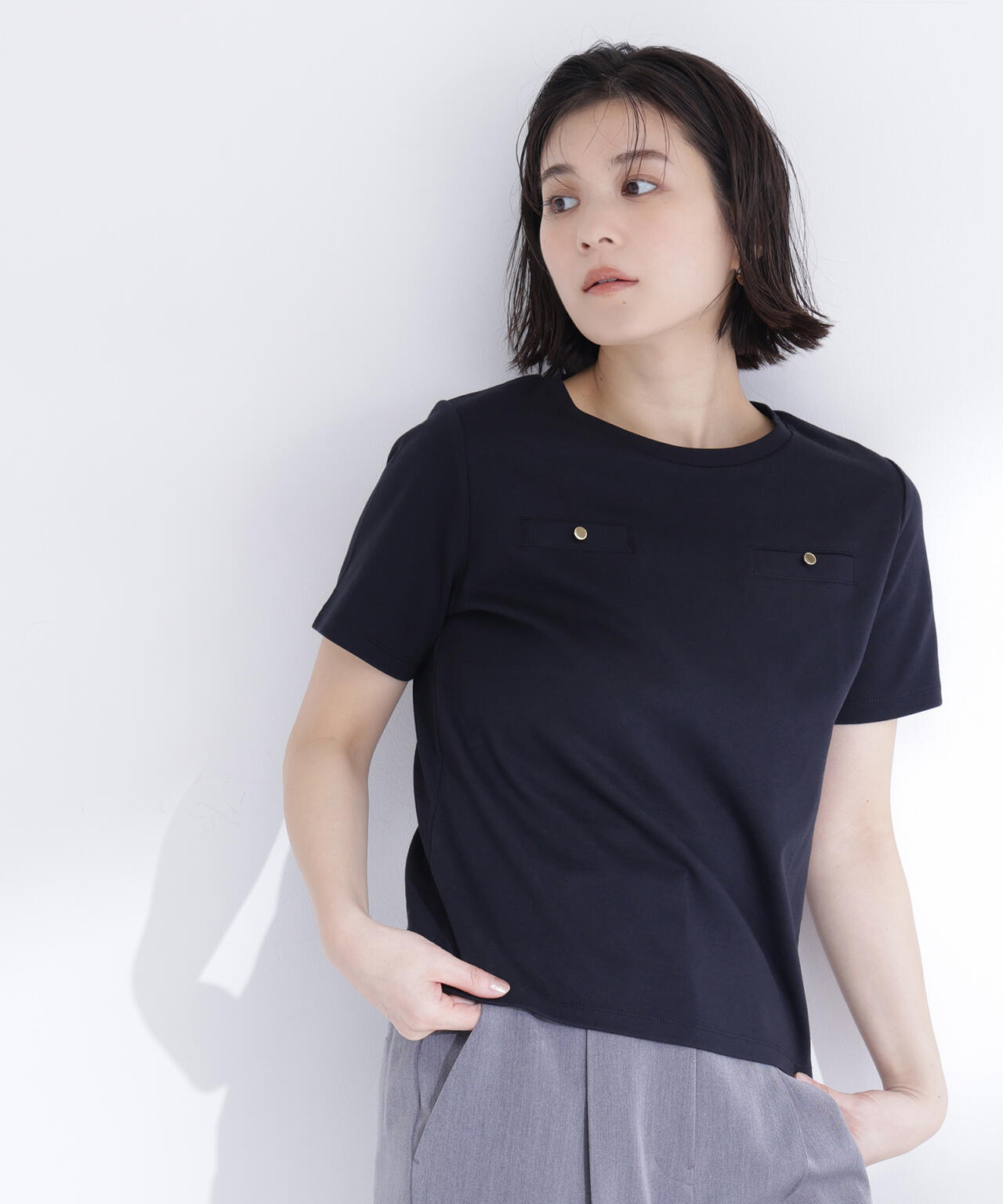 【6/16 ～6/18 2buy10%OFF 対象商品】ベーシックTシャツ フェイクポケット付き