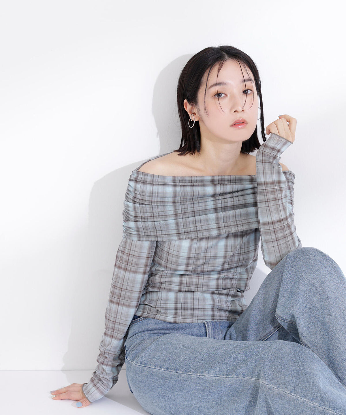 シアーチェックオフショルトップス | NATURAL BEAUTY BASIC 