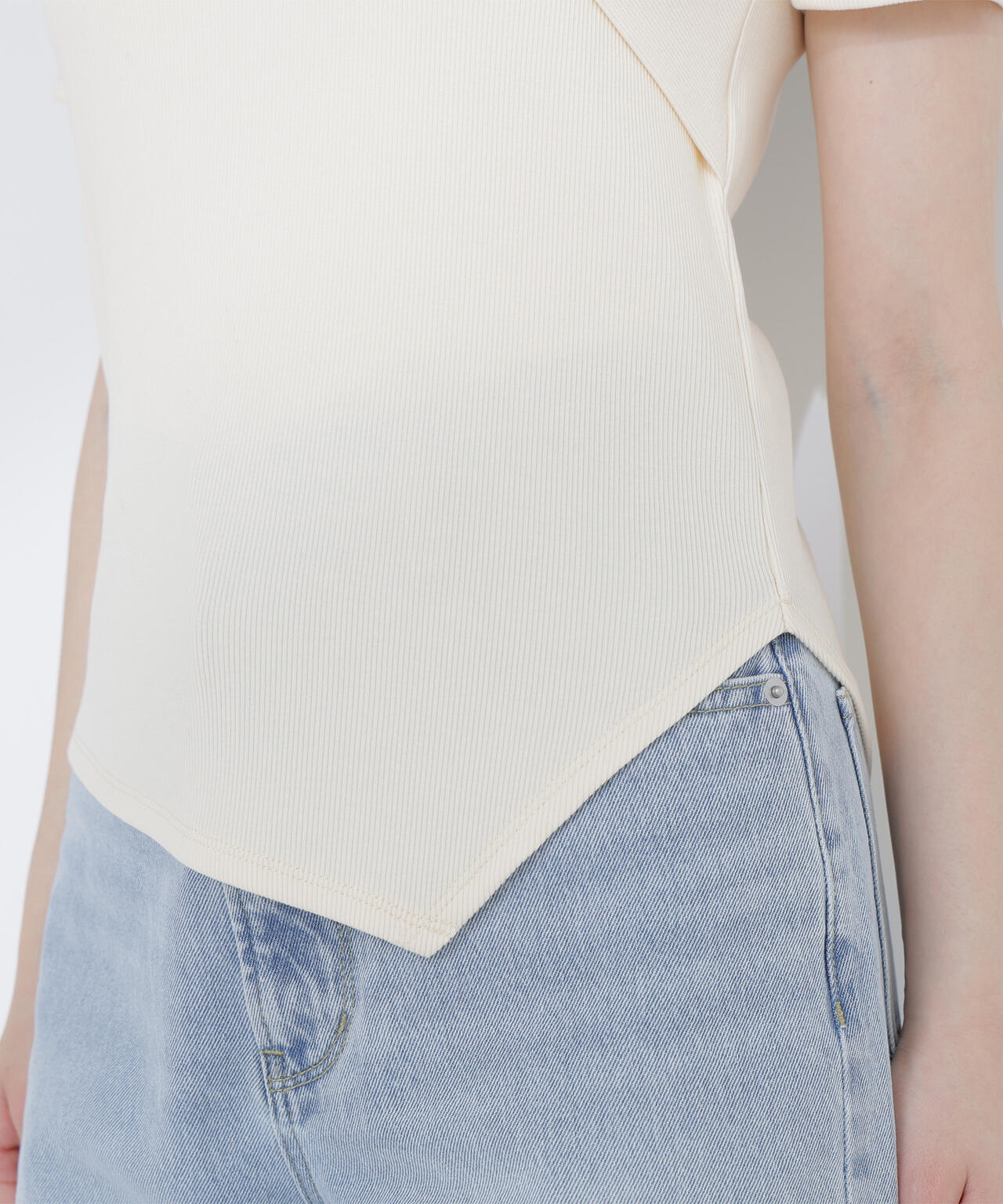 【6/5～6/7 オンライン限定2buy10%OFF対象】アシメネックリブカットソー