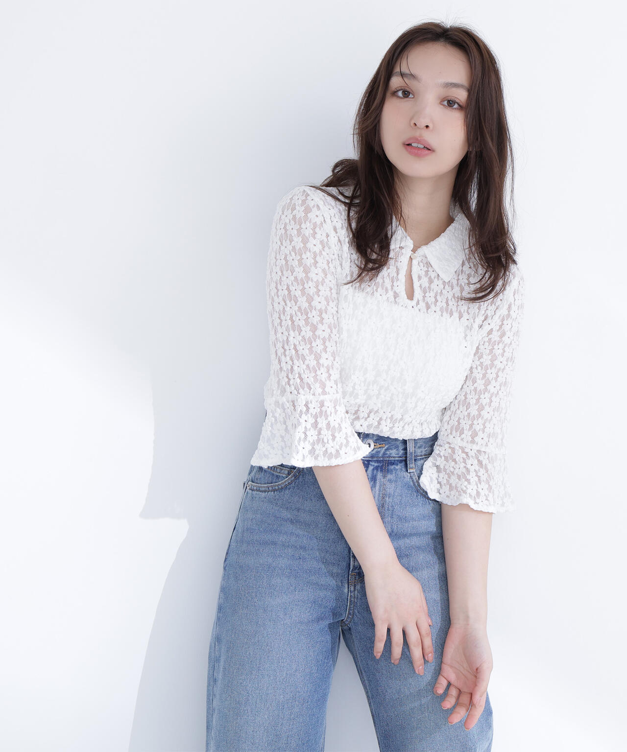 6/5～6/7 オンライン限定2buy10%OFF対象】シャツカラーレース