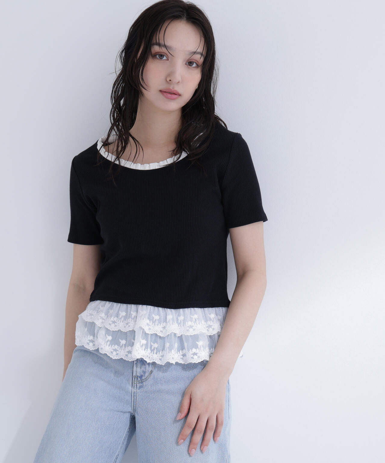 レースドッキングフリルカットソー | NATURAL BEAUTY BASIC