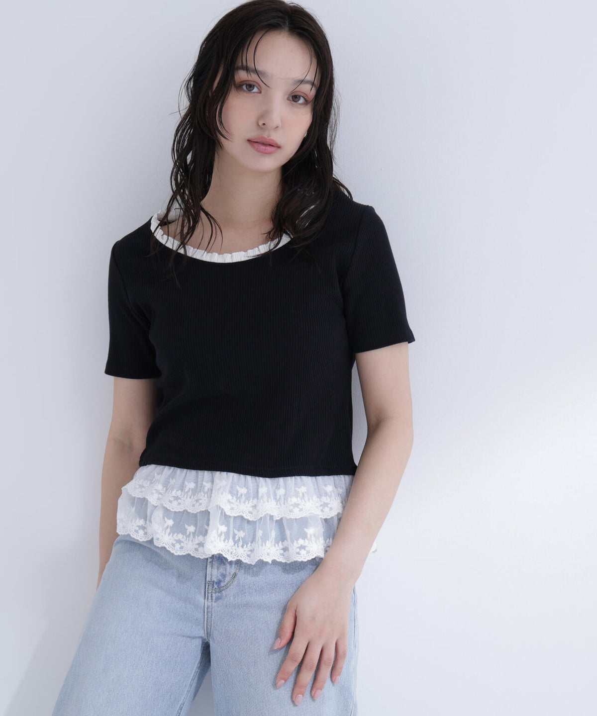レースドッキングフリルカットソー | NATURAL BEAUTY BASIC 