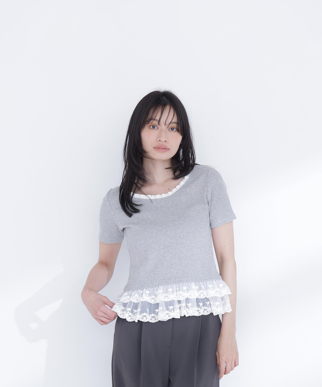 レースドッキングフリルカットソー | NATURAL BEAUTY BASIC