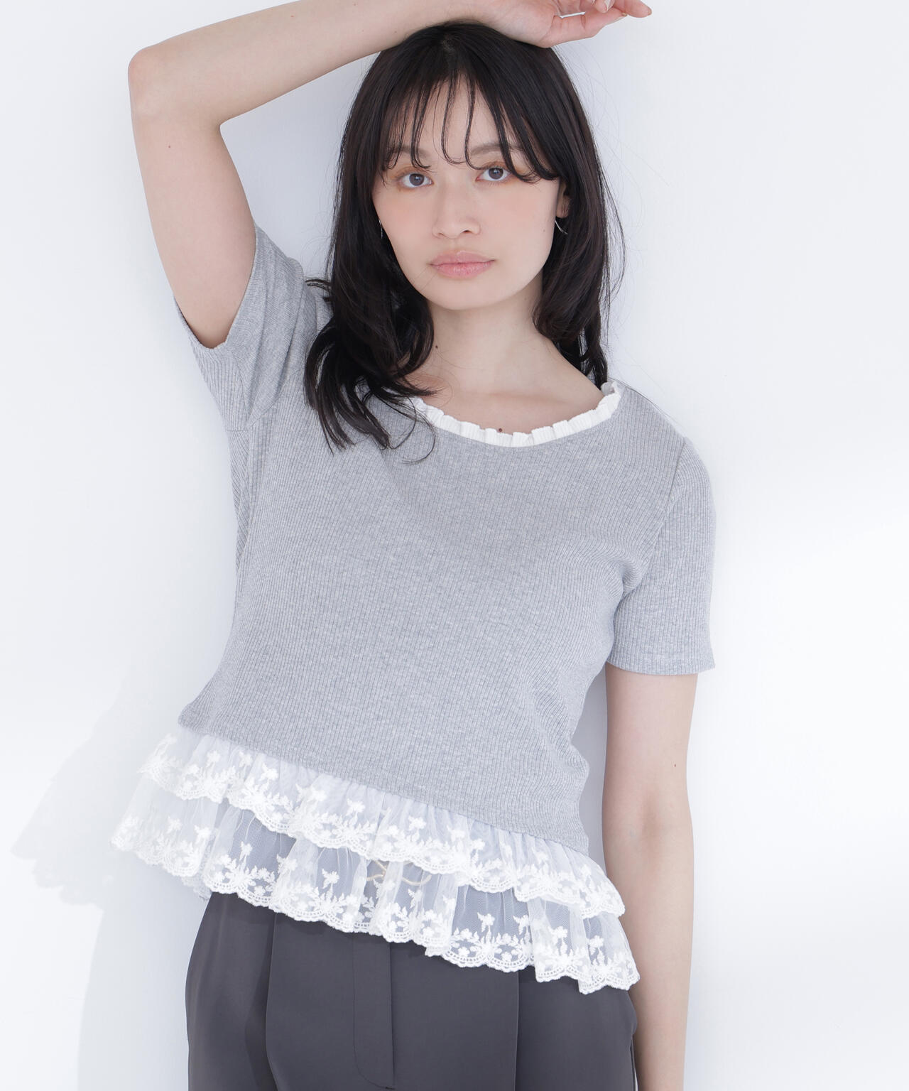 レースドッキングフリルカットソー | NATURAL BEAUTY BASIC