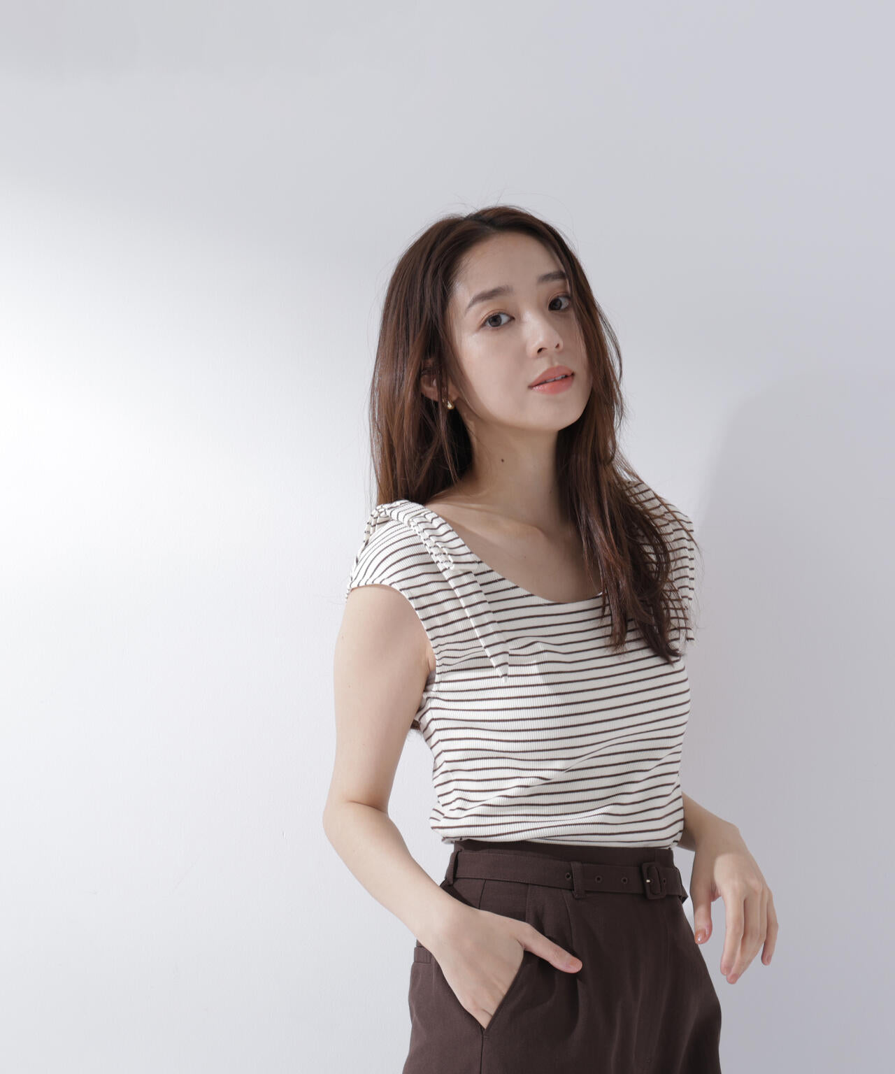 ショルダーリボンボーダートップス | NATURAL BEAUTY BASIC