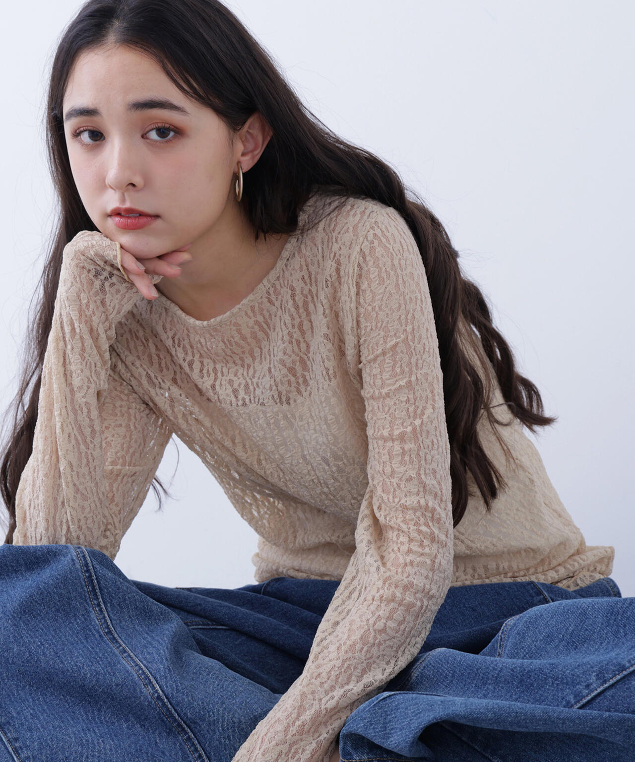 ご専用ページです。美品Rene basic ルネ34　レースデザインカットソー ナチュラルビューティーベーシック NATURAL BEAUTY BASIC レース