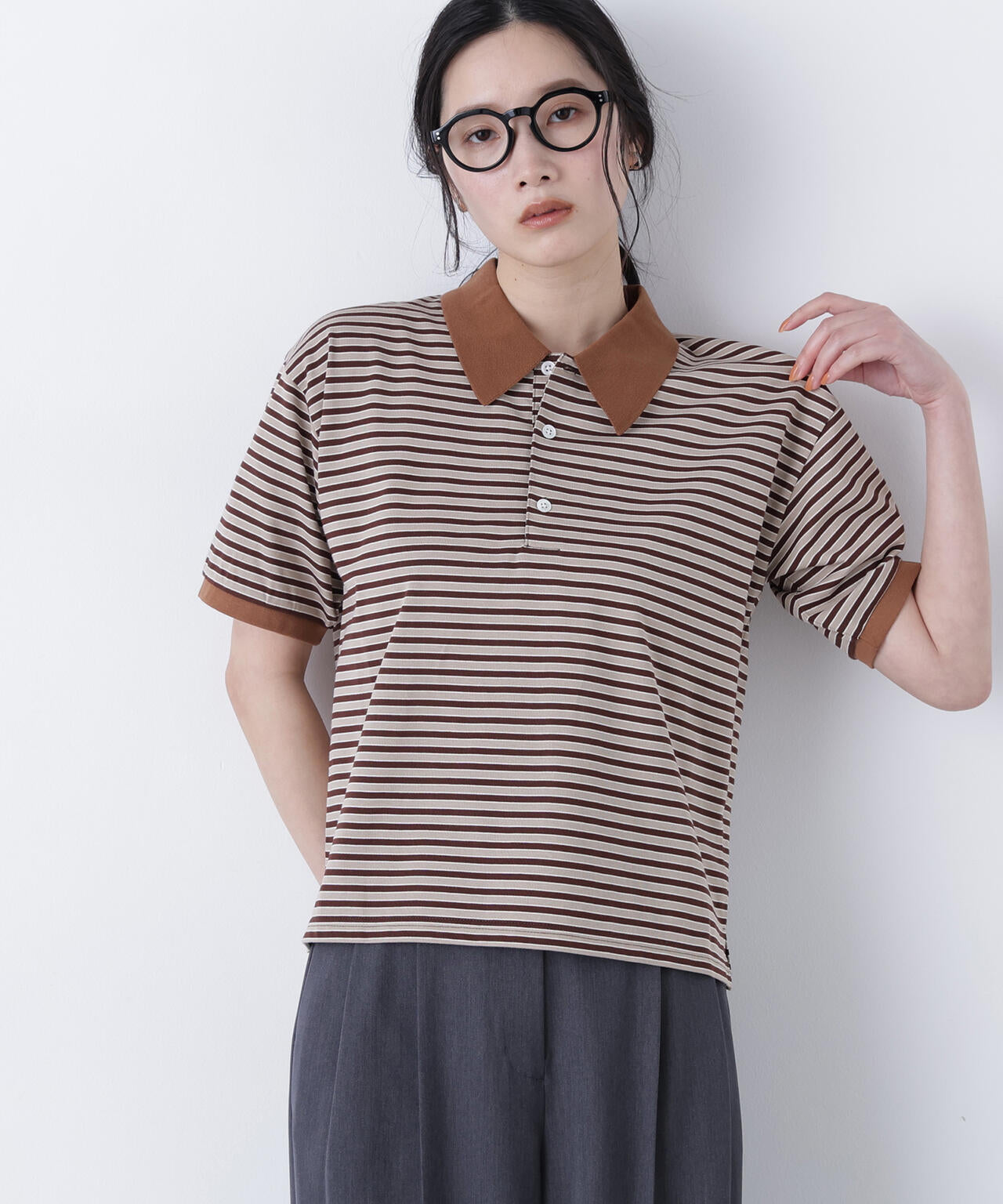 FUDGE掲載】【STAR & STRIPE】ボーダー半袖ポロシャツ | N. Natural