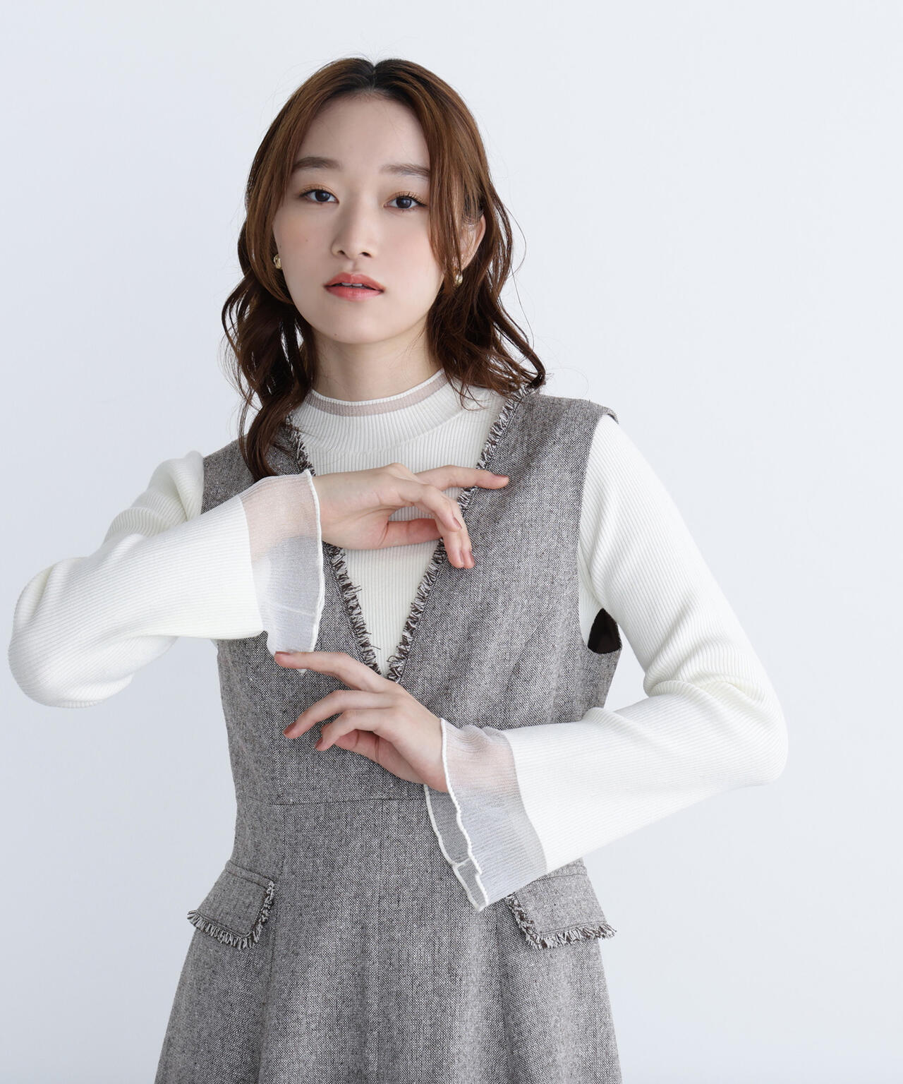 シアーフレアカフスリブニット