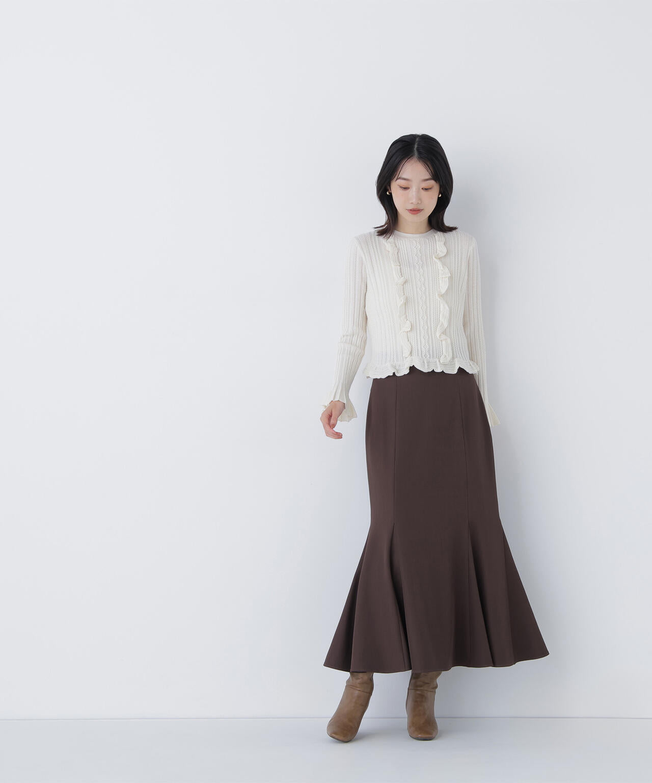 ミニケーブルフリルニット