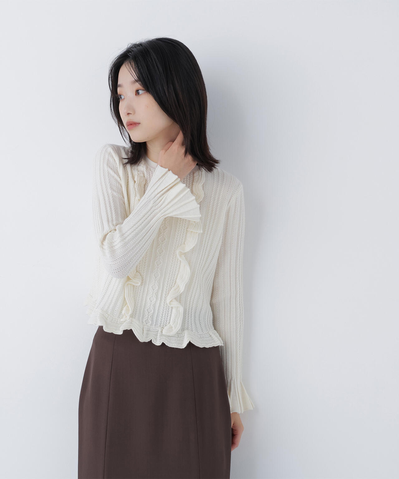 ミニケーブルフリルニット