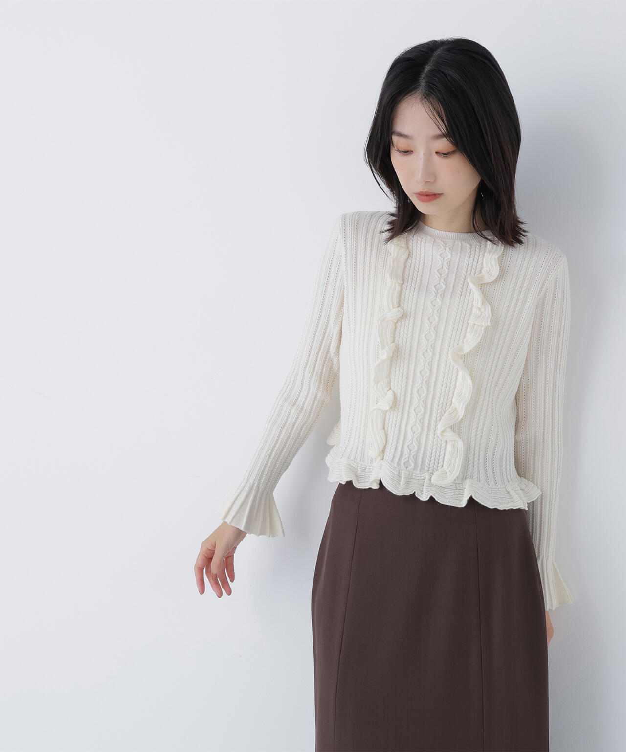 ミニケーブルフリルニット