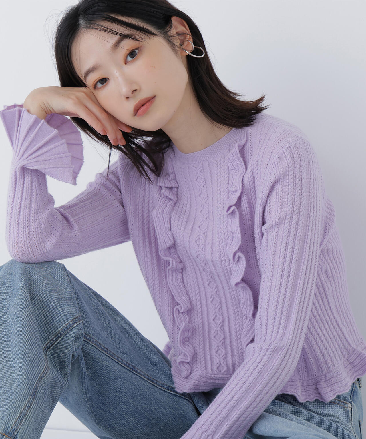 ミニケーブルフリルニット