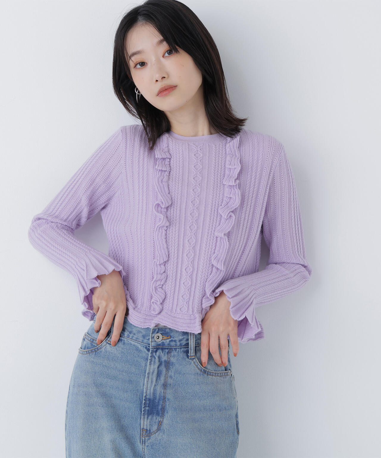 ナチュラルビューティーベーシック（NATURAL BEAUTY BASIC）/ミニケーブルフリルニット ミニケーブルフリルニット | NATURAL BEAUTY BASIC（ナチュラル