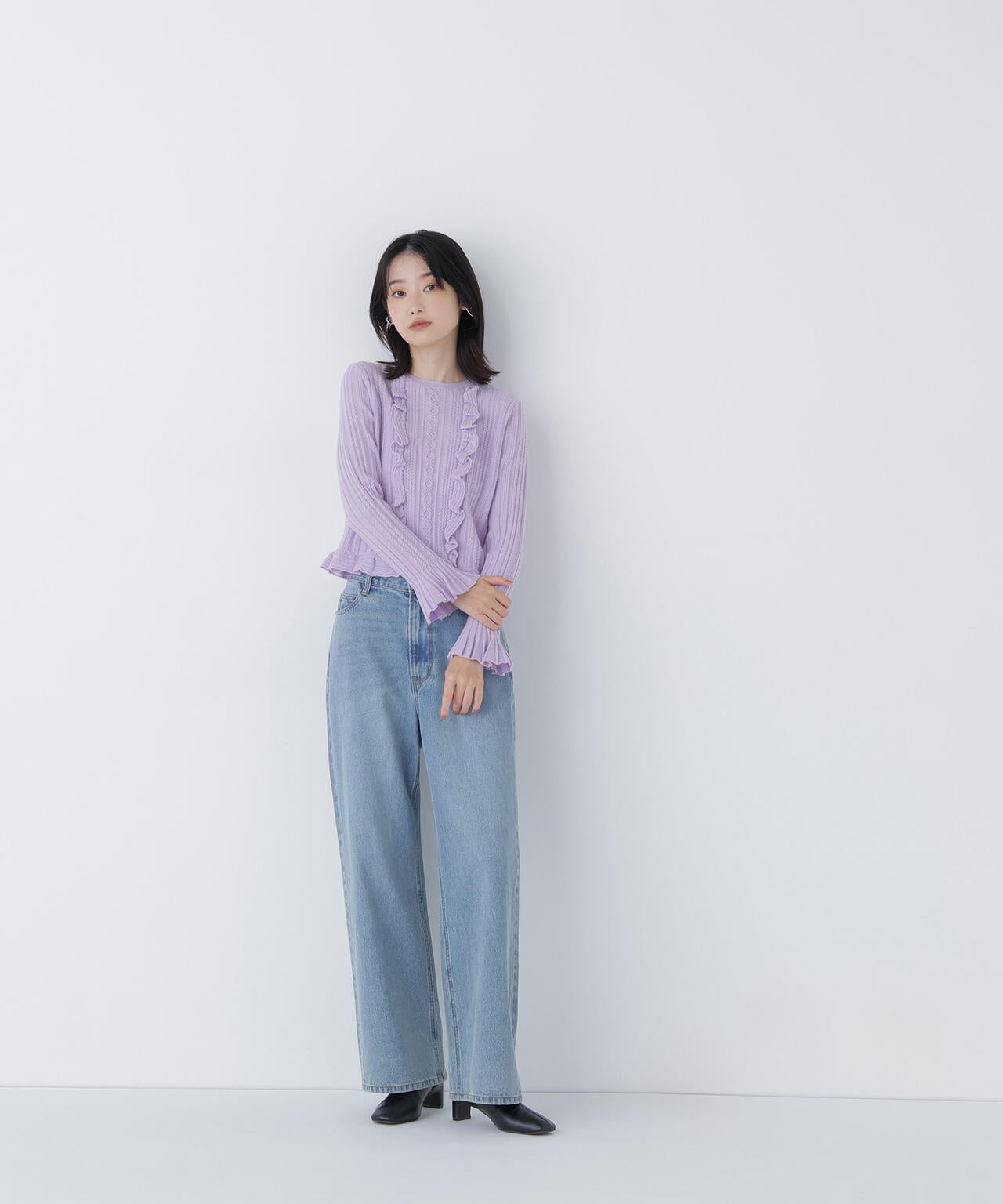 ミニケーブルフリルニット