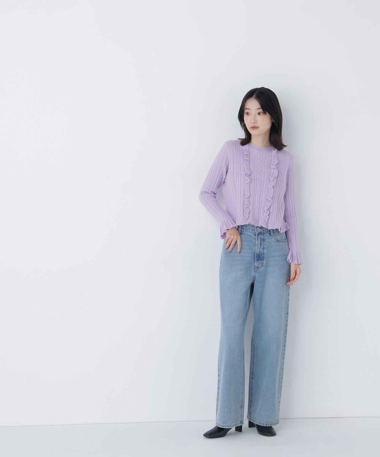 ミニケーブルフリルニット