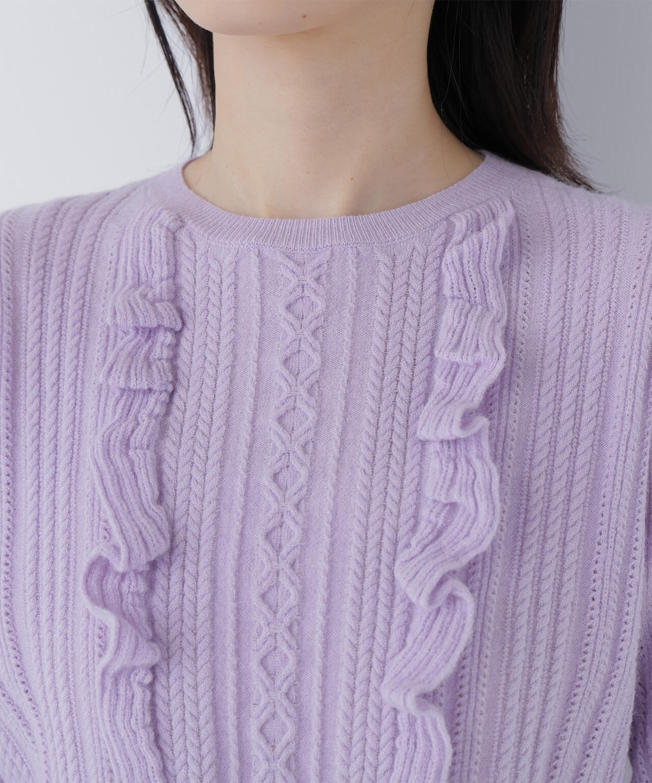 ミニケーブルフリルニット