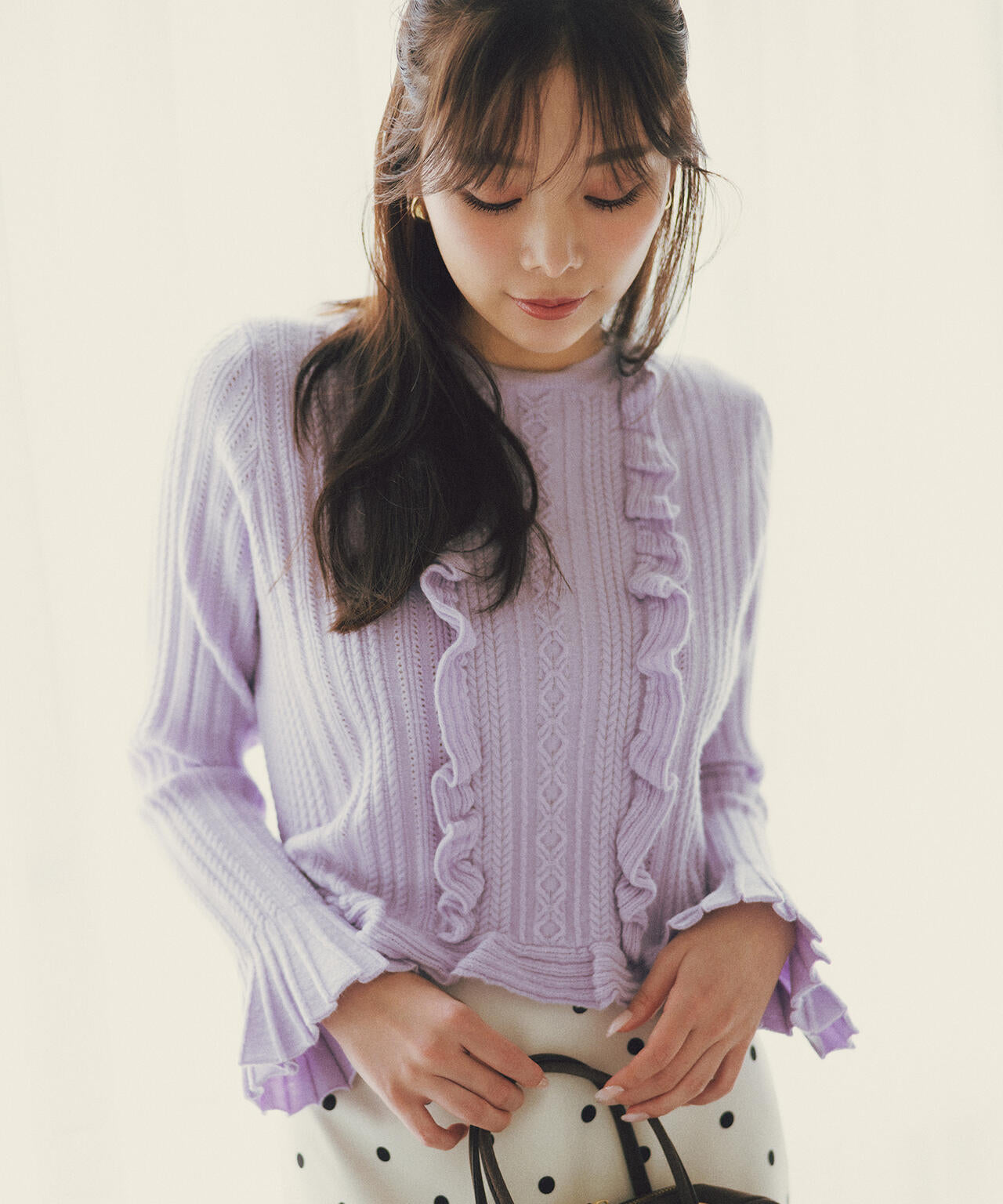 ミニケーブルフリルニット