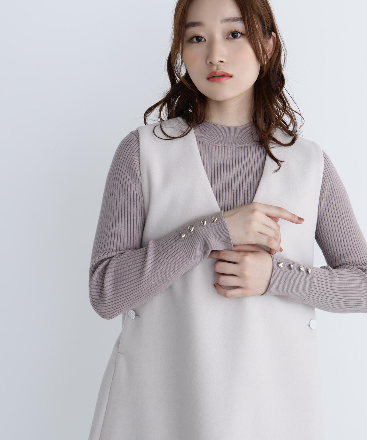 ハートボタンカフスニット