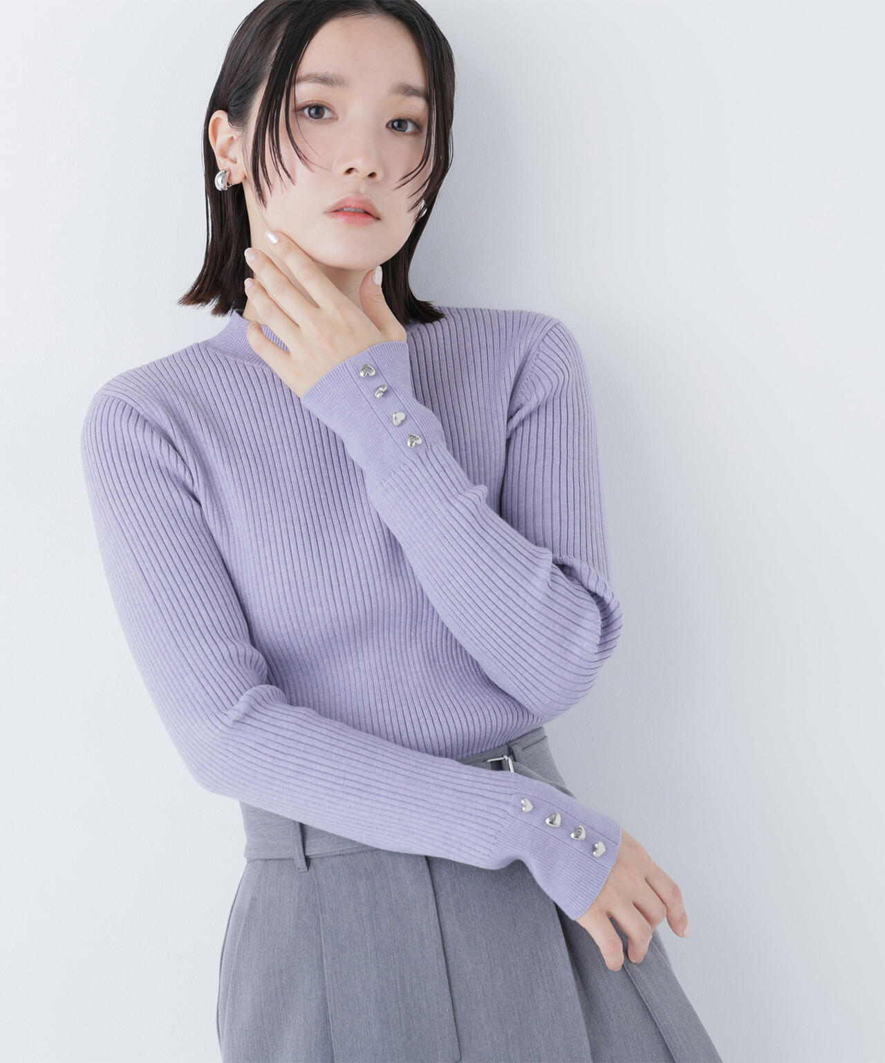 ハートボタンカフスニット