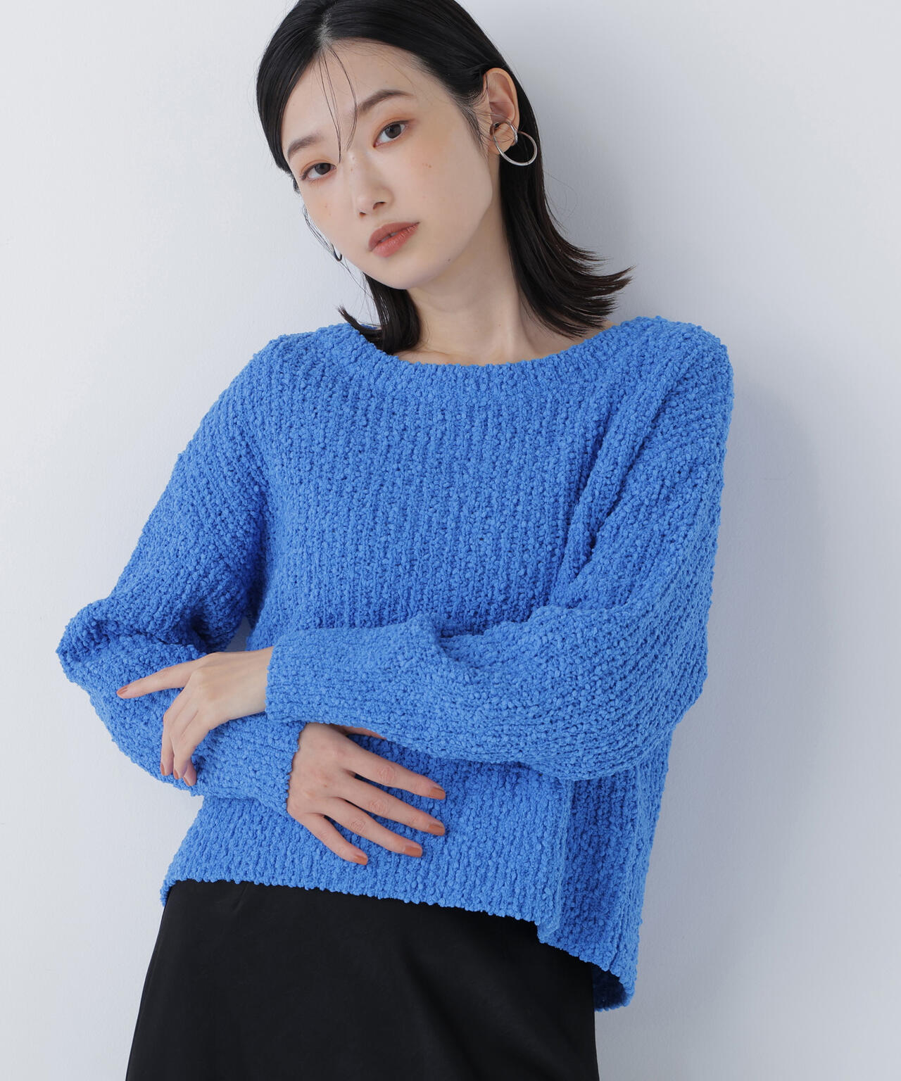 美品ENFOLD キャッシュタッチニット　ネイビー×水色 ネップオーバーニット | NATURAL BEAUTY BASIC（ナチュラル