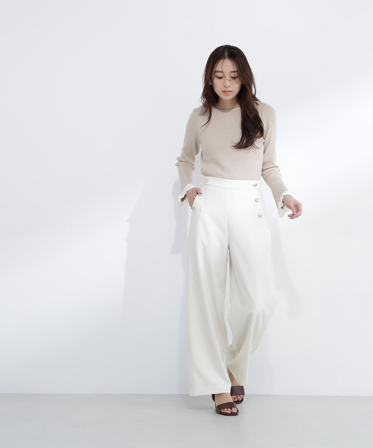 BOBOUTIC ペーパーコットンリブニット ナチュラル XS レーシーカフスリブニット | NATURAL BEAUTY BASIC（ナチュラル