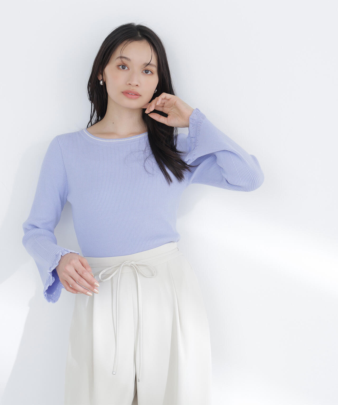 レーシーカフスリブニット