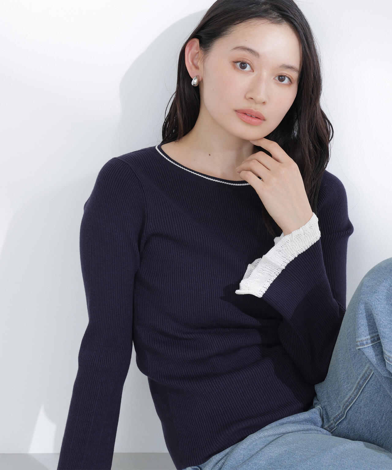 レーシーカフスリブニット